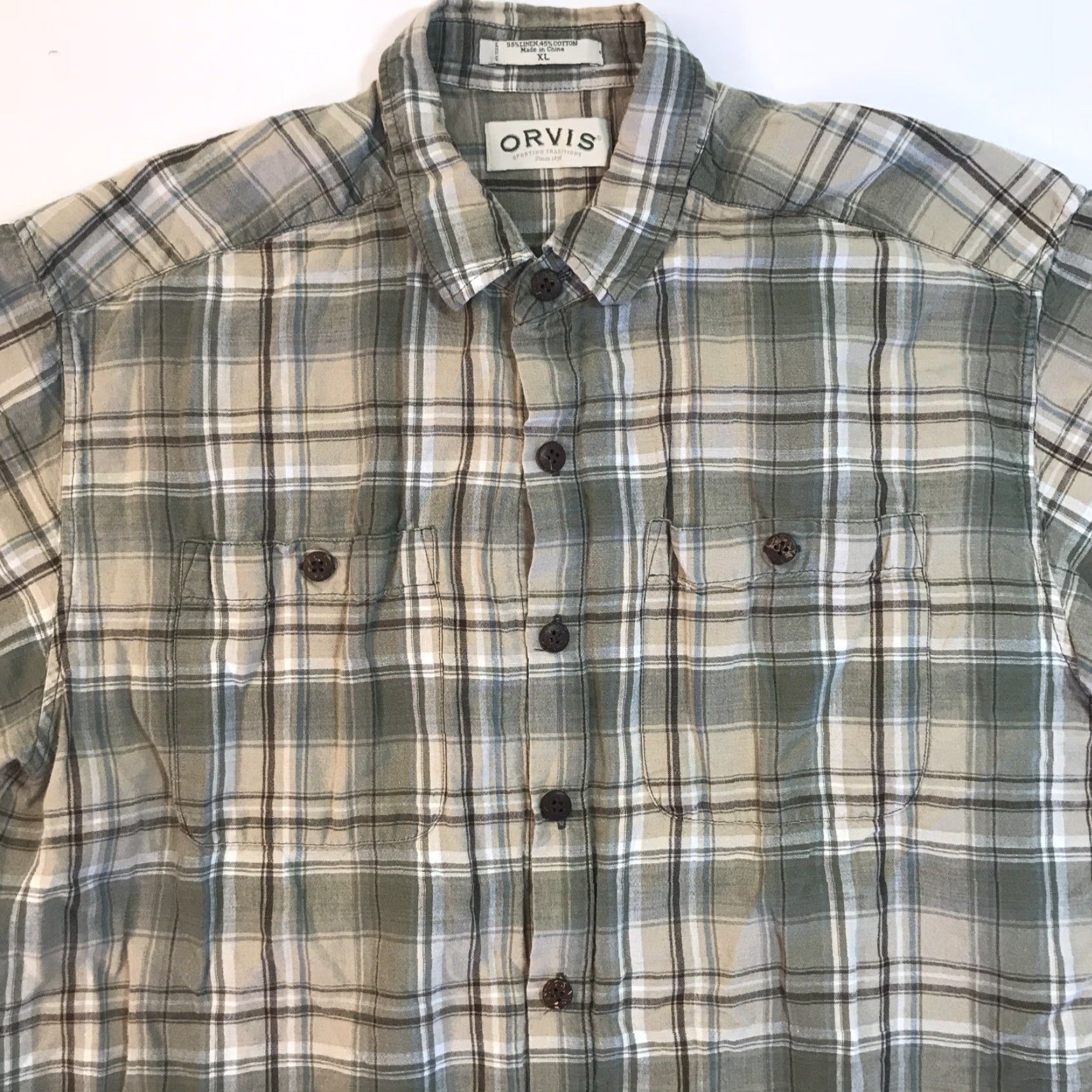 Orvis Orvis Button-Up Shirt Plaid Short Sleeve XL Multicolor Men’s Cotton Dress Casual Shirt - Classic Everyday Wear Size 46R - 2 Thumbnail