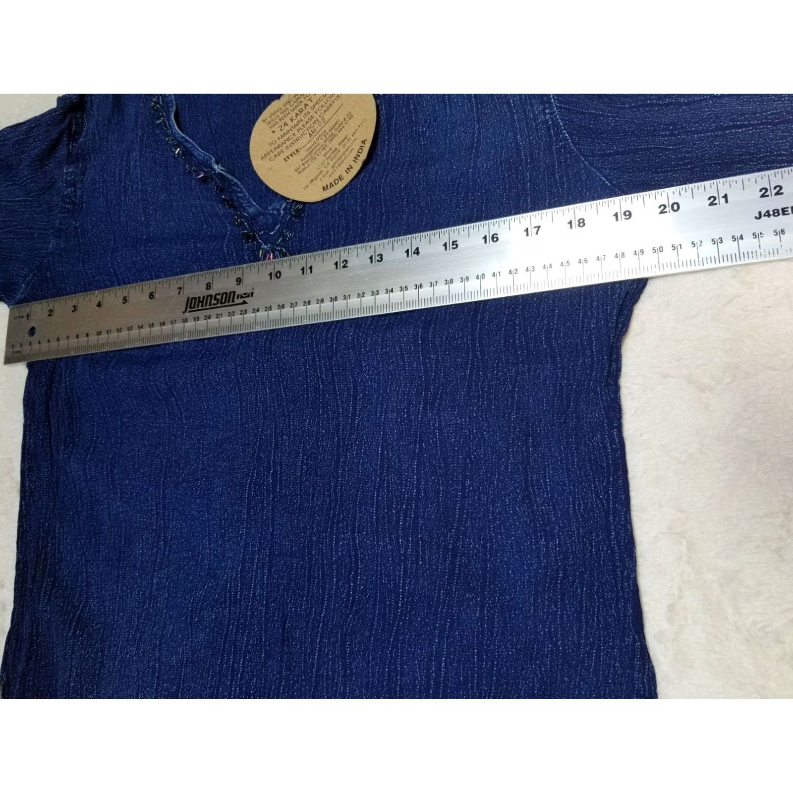 Denime 24 Karat Womens Top Medium Blue Denim Long Sleeves Embellish Sequin Beads Casual Size M / US 6-8 / IT 42-44 - 5 Thumbnail