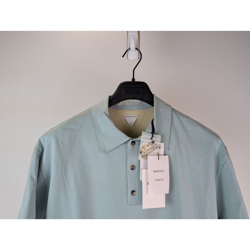 Bottega Veneta o1rshd1 Double Layer Light Cotton Polo Shirt in Stone Blue Size US S / EU 44-46 / 1 - 3 Thumbnail