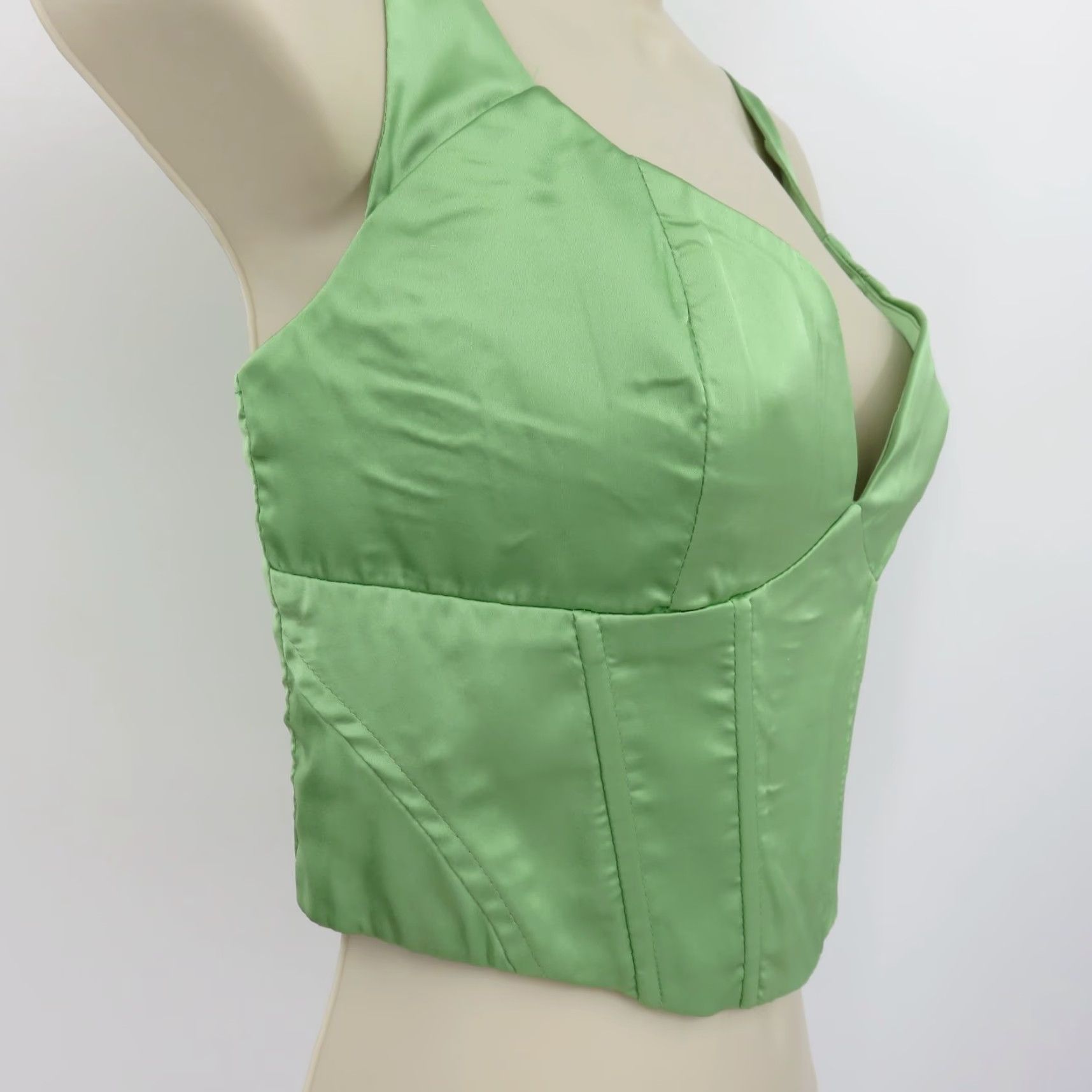 PRINCESS POLLY Princess Polly Women Tank Top Cropped Sweetheart Corset Zip Green 8 US Satin Polyester Casual Knits No N/A Size M / US 6-8 / IT 42-44 - 2 Thumbnail