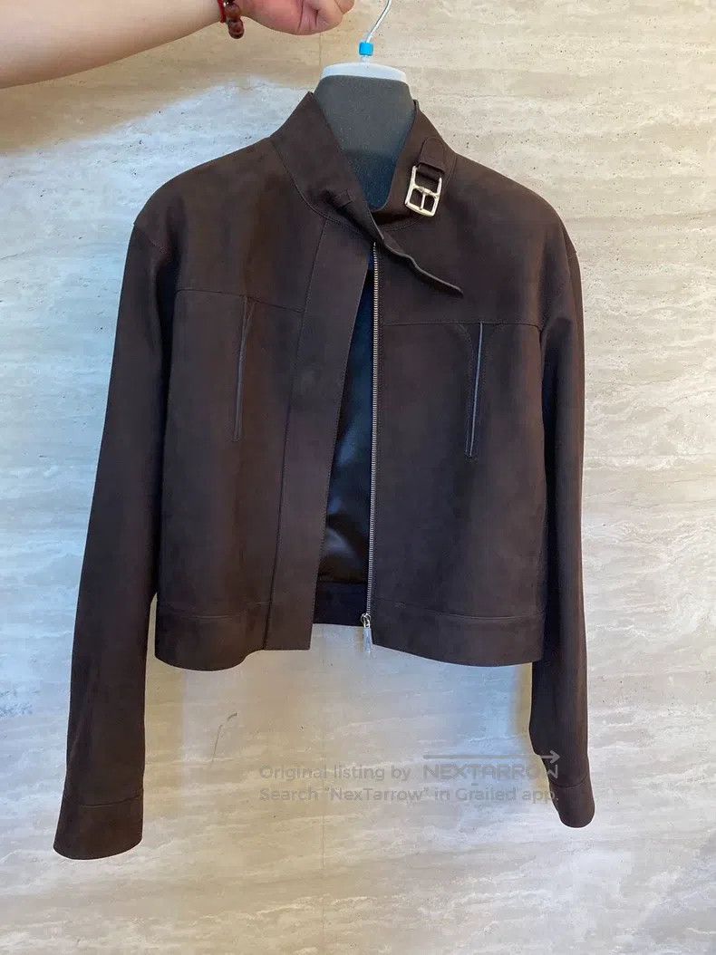 Hermes Hermes Women's Suede Leather Jacket, Brown Size S / US 4 / IT 40 - 1 Thumbnail