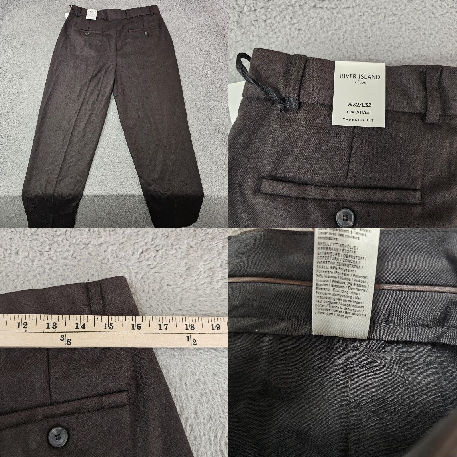 River Island River Island Pants Mens 32x28 Brown Tapered Casual Dress Trouser Slim Front Zip Hook Pockets Regular Inseam 28in Men Brown Dress Pants Size US 32 / EU 48 - 8 Thumbnail