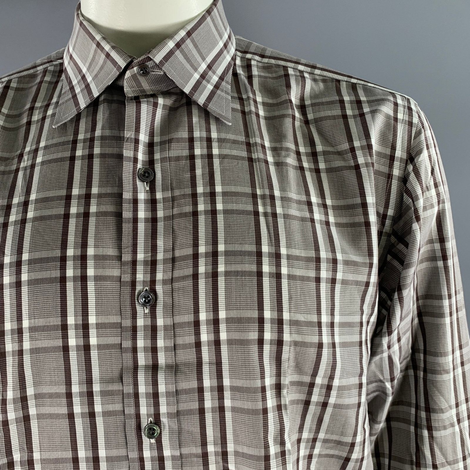 Tom Ford TOM FORD Size XL Brown Plaid Cotton Long Sleeve Shirt Size US XL / EU 56 / 4 - 2 Thumbnail