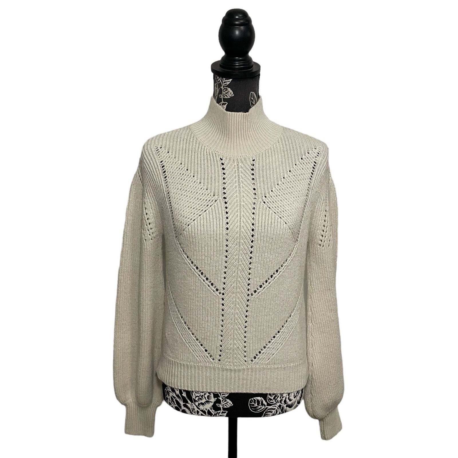 French Connection French Connection Mock Neck Openwork Knit Sweater Cream XS Size XS / US 0-2 / IT 36-38 - 1 Thumbnail