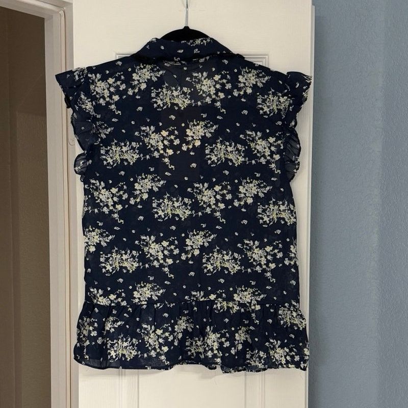 Other POL Blue Floral Collared Blouse Size S / US 4 / IT 40 - 3 Thumbnail