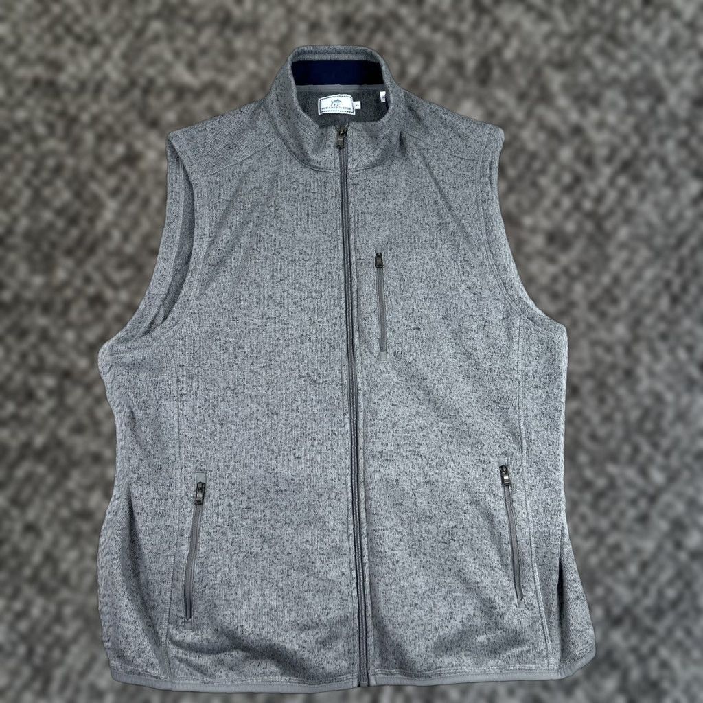 Southern Tide Southern Tide Vest Men's Size XL Gray Full Zip Pockets Front Logo Fleece Zip Stand-Up Collar Vest Style Logo Accents Navy? Size US XL / EU 56 / 4 - 1 Thumbnail