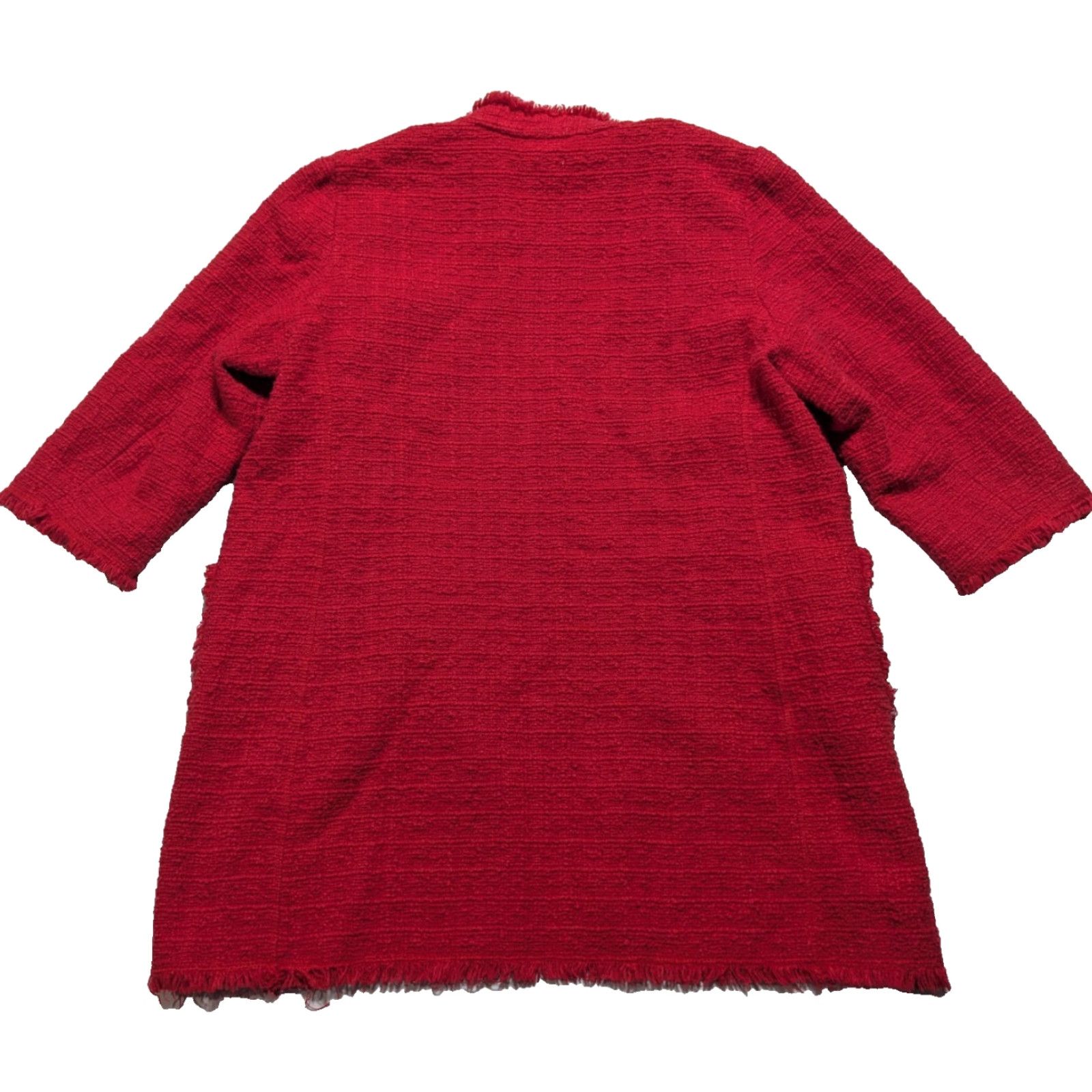 Vintage Chicos Raw-Edge Tweed Jacket Duster Cardigan Mandarin Collar Red Size L Large Womens Sweater Knit Open Front Size L / US 10 / IT 46 - 2 Thumbnail
