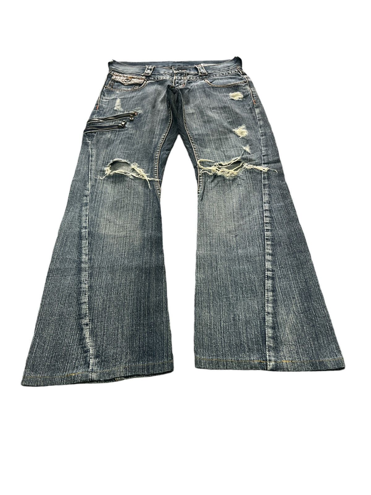 Japanese Brand FLARED💥THRASHED SEMANTIC DESIGN RIPPED DISTRESSED DENIM PANT Size US 29 - 4 Thumbnail