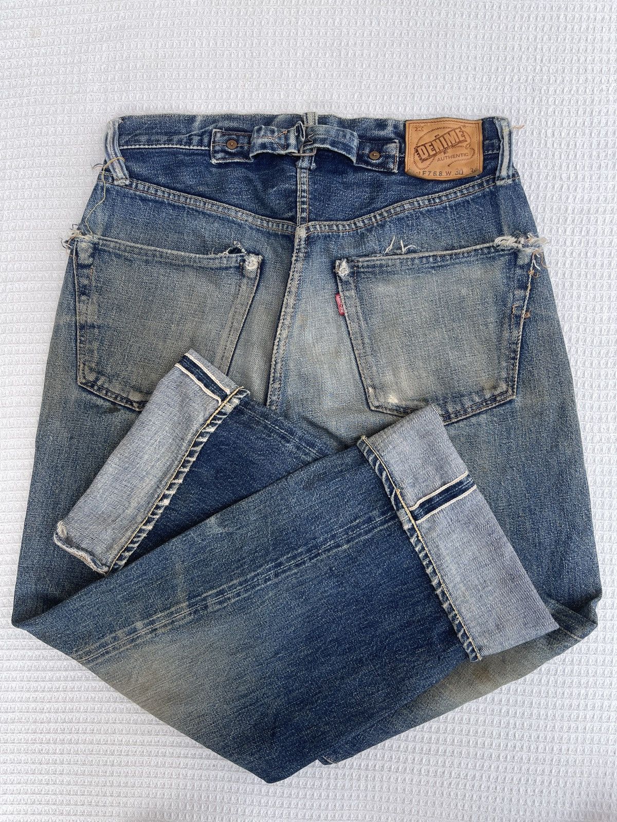 Denime Rare🔥Vintage DENIME Japan Slevedge Distressed Jeans Size US 30 / EU 46 - 1 Thumbnail