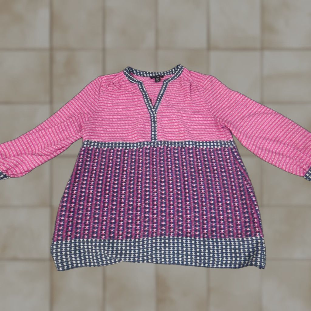 Willi Smith Willi Smith Blouse Womens S Pink Striped Pullover Collared Long Sleeve Button Polyester Regular Stretch Casual Vintage No Size S / US 4 / IT 40 - 1 Thumbnail