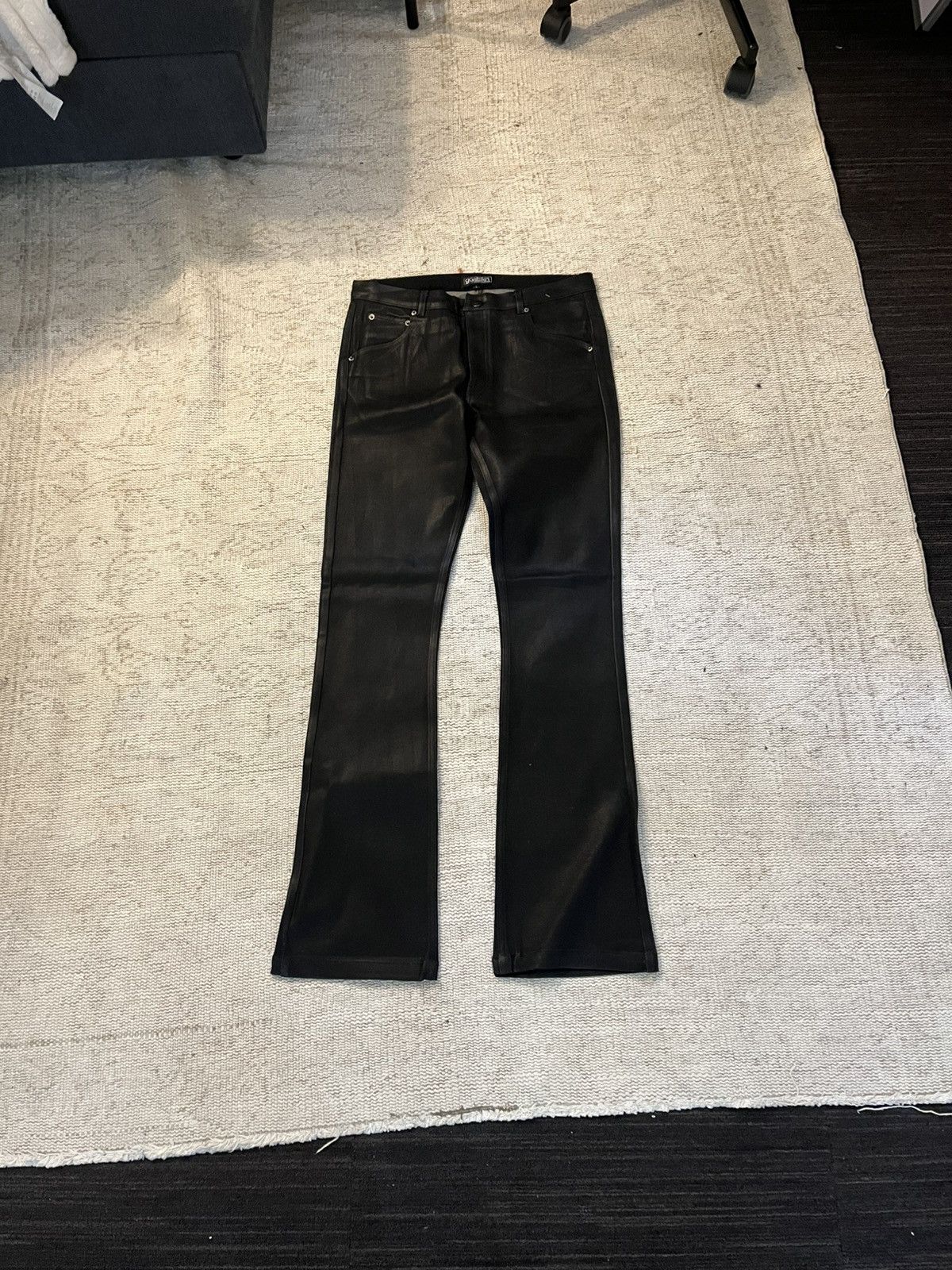 Hedi slimane style waxed bootcut denim jeans