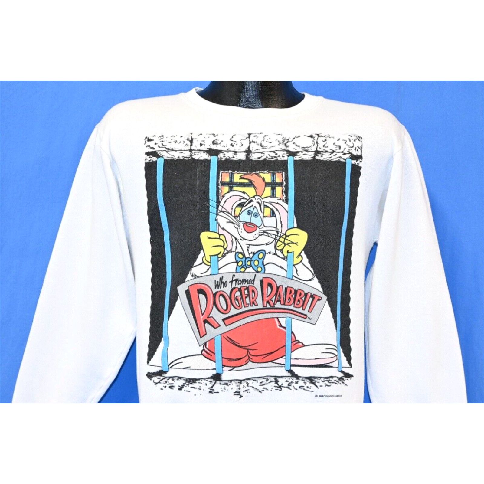 Image of Vintage VTG 80's Who Framed Roger Rabbit Disney Movie Cartoon '87 Long Slv Sweatshirt Xs in White