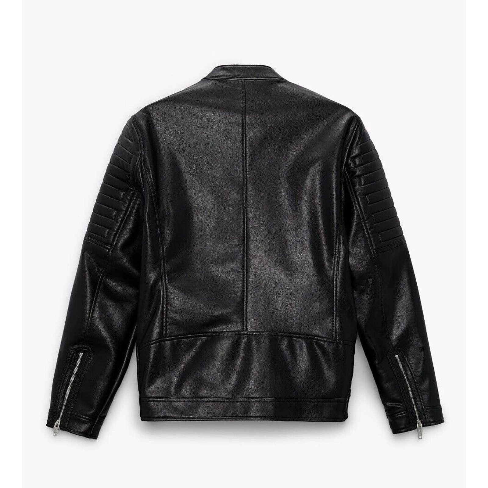 ZARA MAN BLACK FAUX LEATHER BIKER JACKET SIZE 2XL