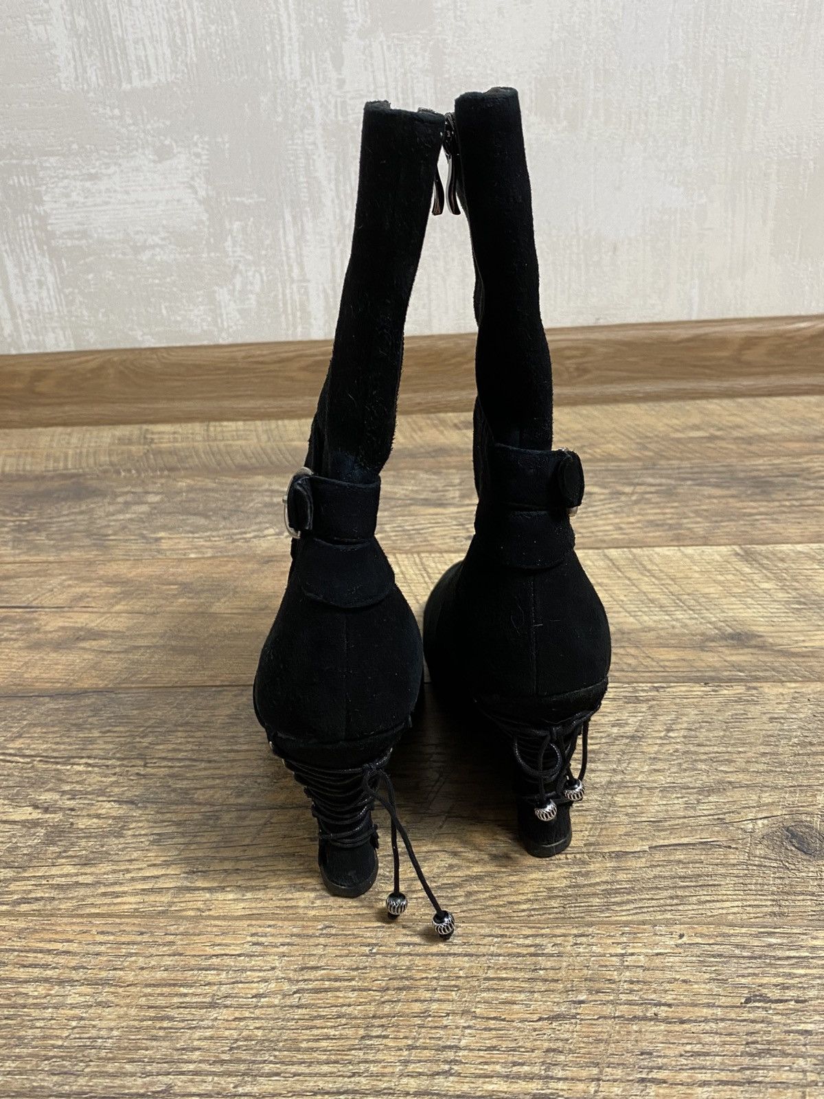 Japanese Brand Rare Y2K Avant Garde Laced Suede Wedge Boots Size US 8 / IT 38 - 4 Thumbnail