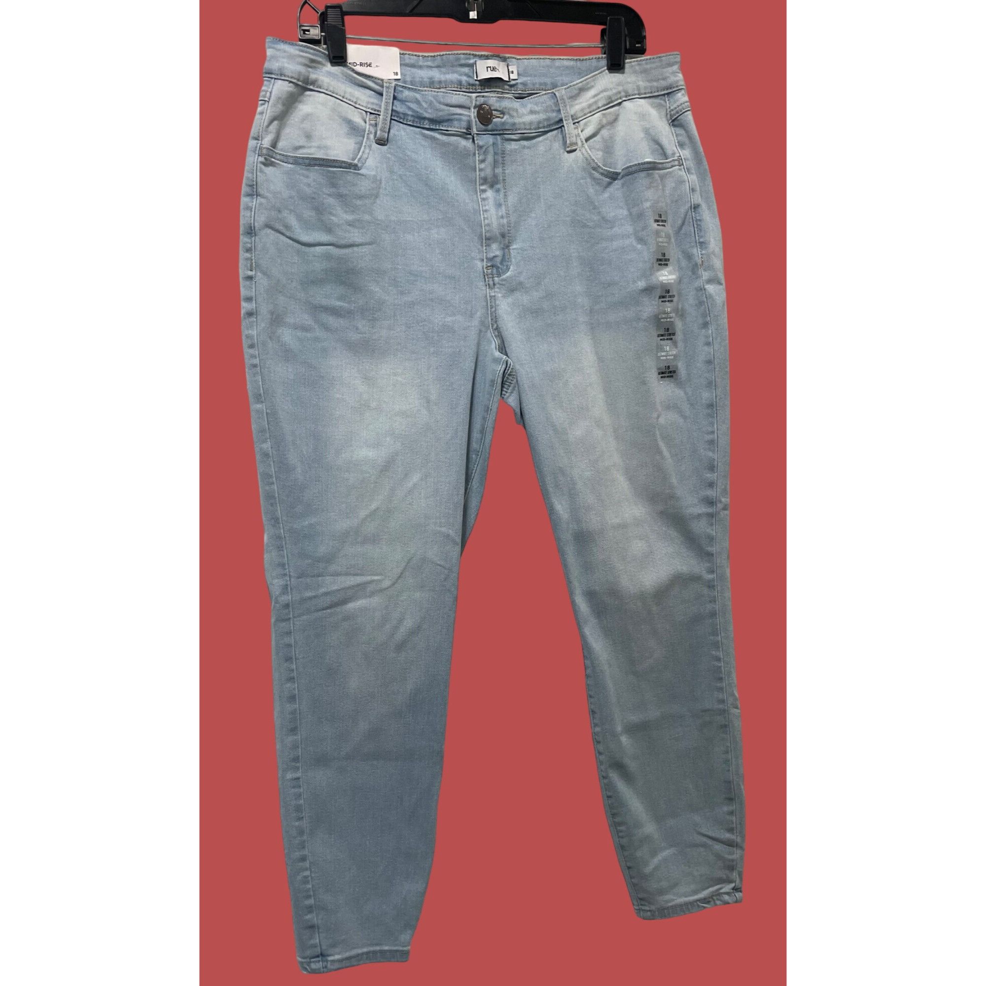 Other Rue + - Women's Ultimate Stretch Mid-Rise Jeans - Light Blue Size 40" / US 18 - 13 Thumbnail