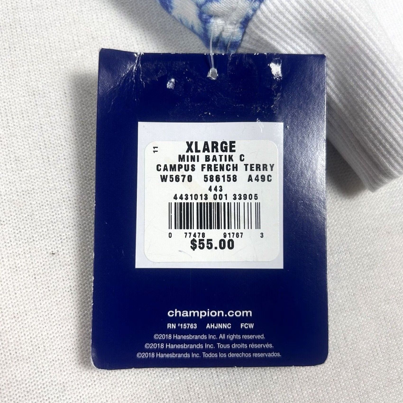 Champion Champion Women's XL Campus Pullover Hoodie Batik Blue Check Terry Crop Crew Neck Sweatshirt Hoodie, Activewear, 80s/90s Vibe, Regular Size, Women Size XL / US 12-14 / IT 48-50 - 3 Thumbnail