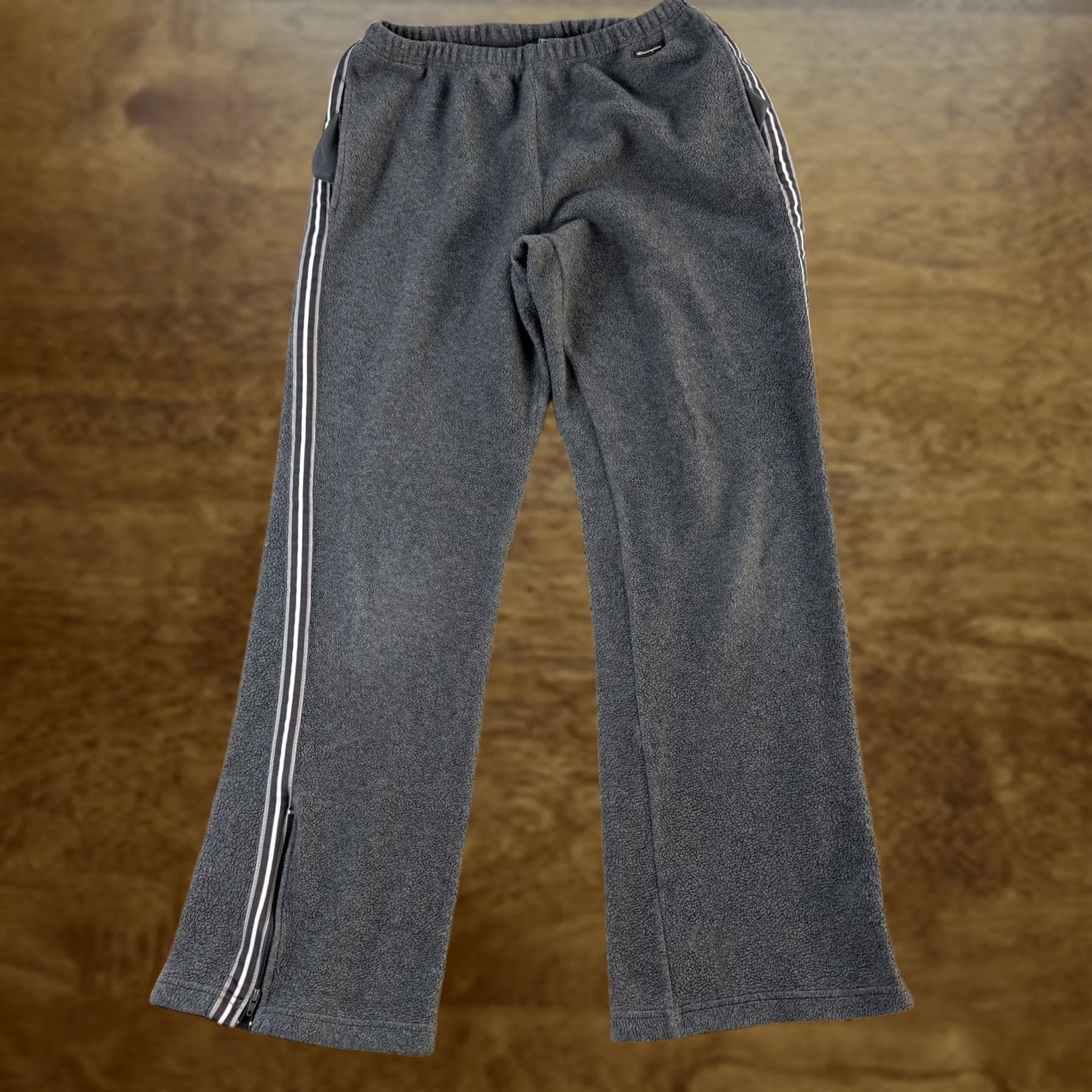 Champion VINTAGE Champion Pants Mens S Gray Sweatpants Fleece Stripe Elastic Waist Pockets Size US 29 - 1 Thumbnail