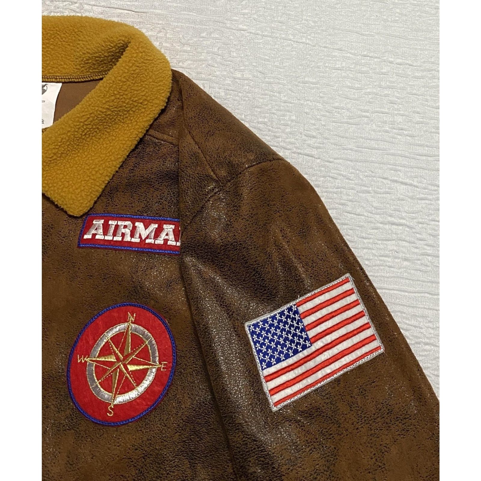 ESPIRIT Spirit Halloween Airman Bomber Jacket Mens XL Faux Leather Patches Costume Brown Aviator Jacket Size US XL / EU 56 / 4 - 3 Thumbnail