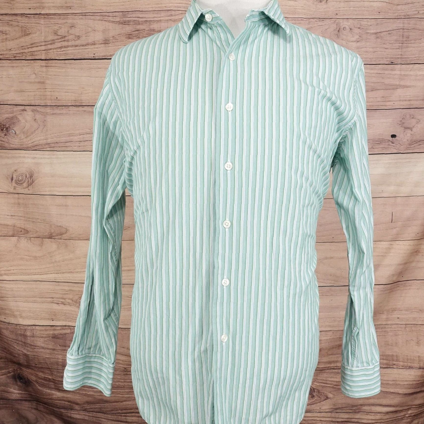 Apt. 9 APT 9 Shirt Mens Large Green Stripe Button Front Long Sleeve Cotton Casual Size US L / EU 52-54 / 3 - 3 Thumbnail