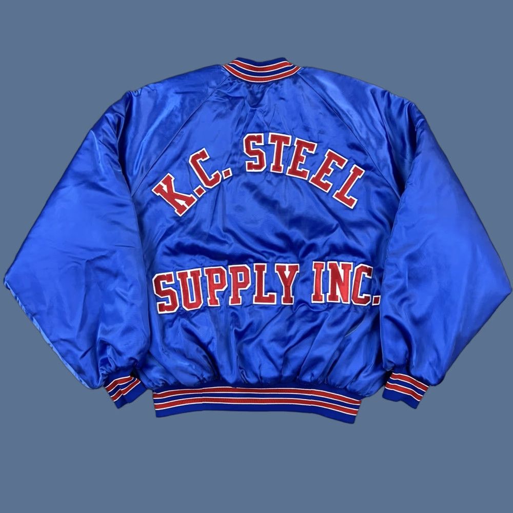 Vintage VINTAGE King Louie Jacket Mens 2XL Blue Satin Bomber Jacket 90s USA Baseball Workwear Mens Size US XXL / EU 58 / 5 - 1 Thumbnail