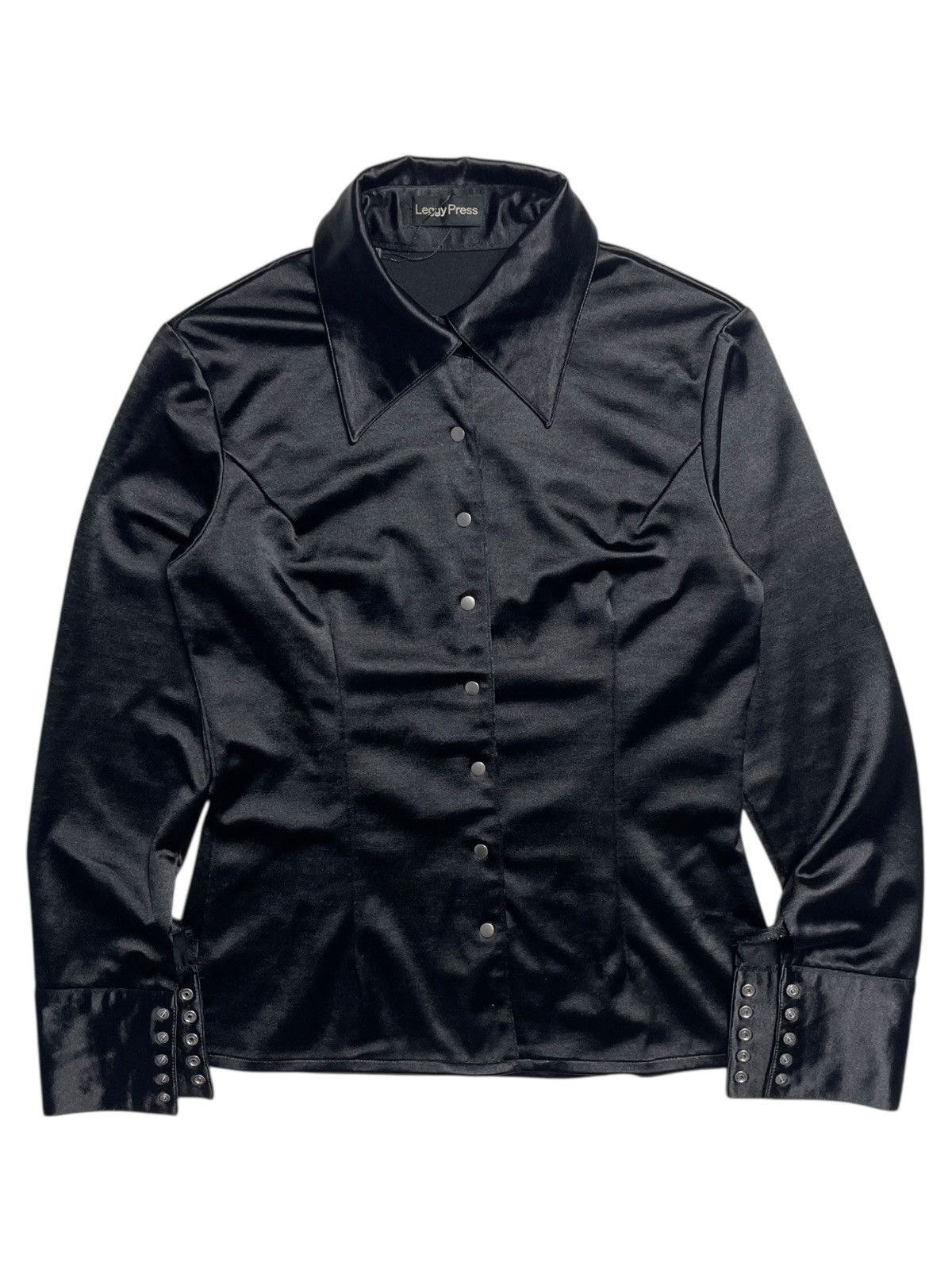 BUFFALO BOBS 1990’s Leggy Press - Vampire Style Button Up Satin Longshirt Size M / US 6-8 / IT 42-44 - 2 Thumbnail