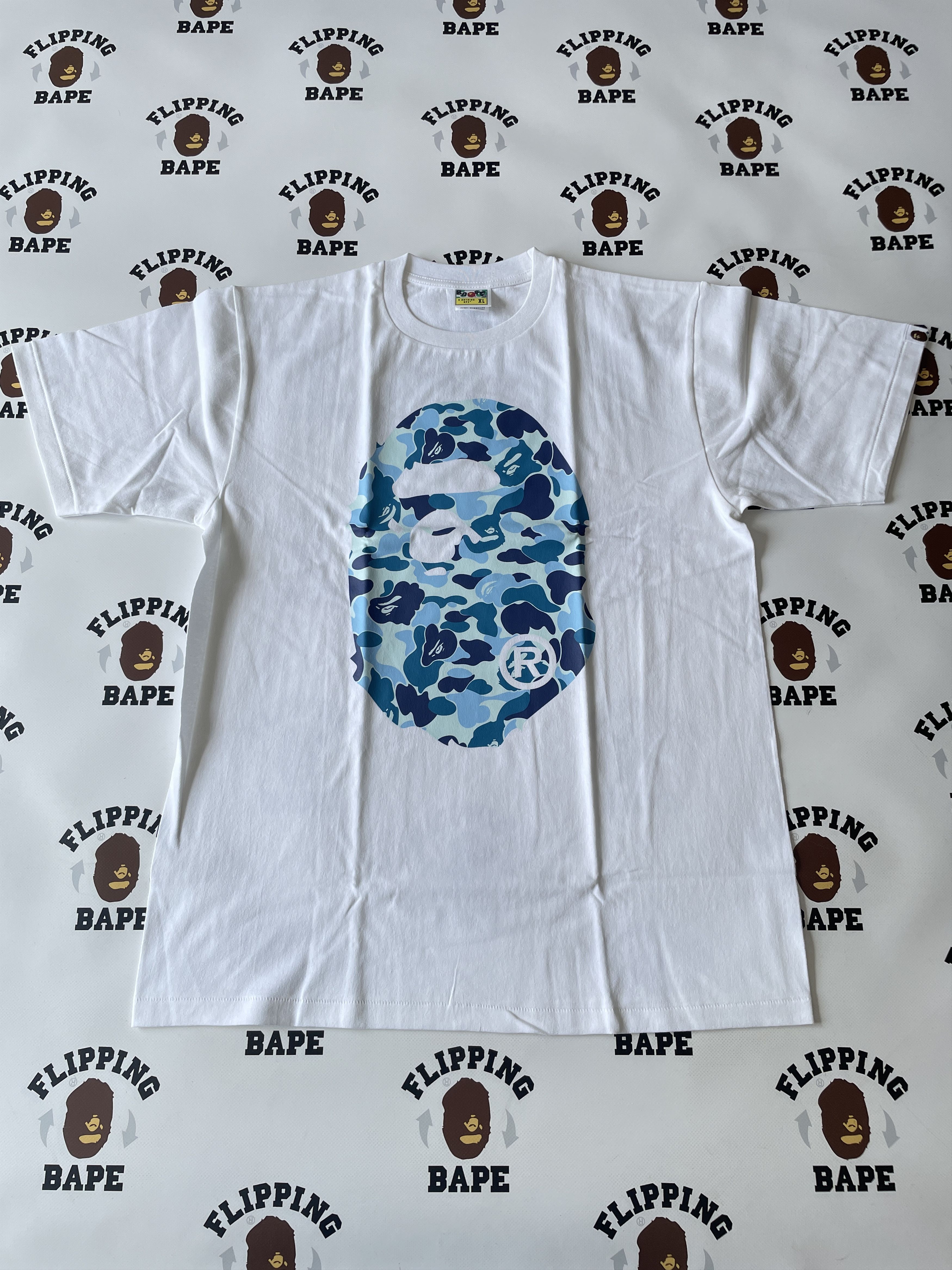 image of Bape Abc Camo Big Ape Head Tee in Blue White, Men's (Size XL)