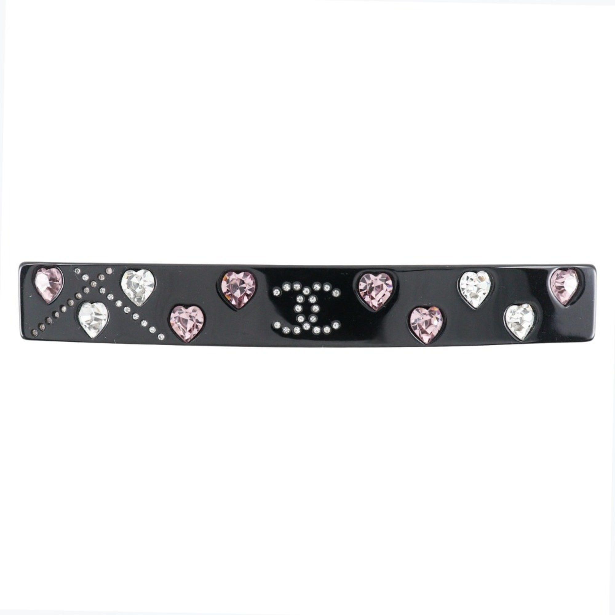 Chanel CHANEL COCO Mark Barrette Heart Plastic x Rhinestone 2004 Black 04A Women's Size ONE SIZE - 1 Thumbnail