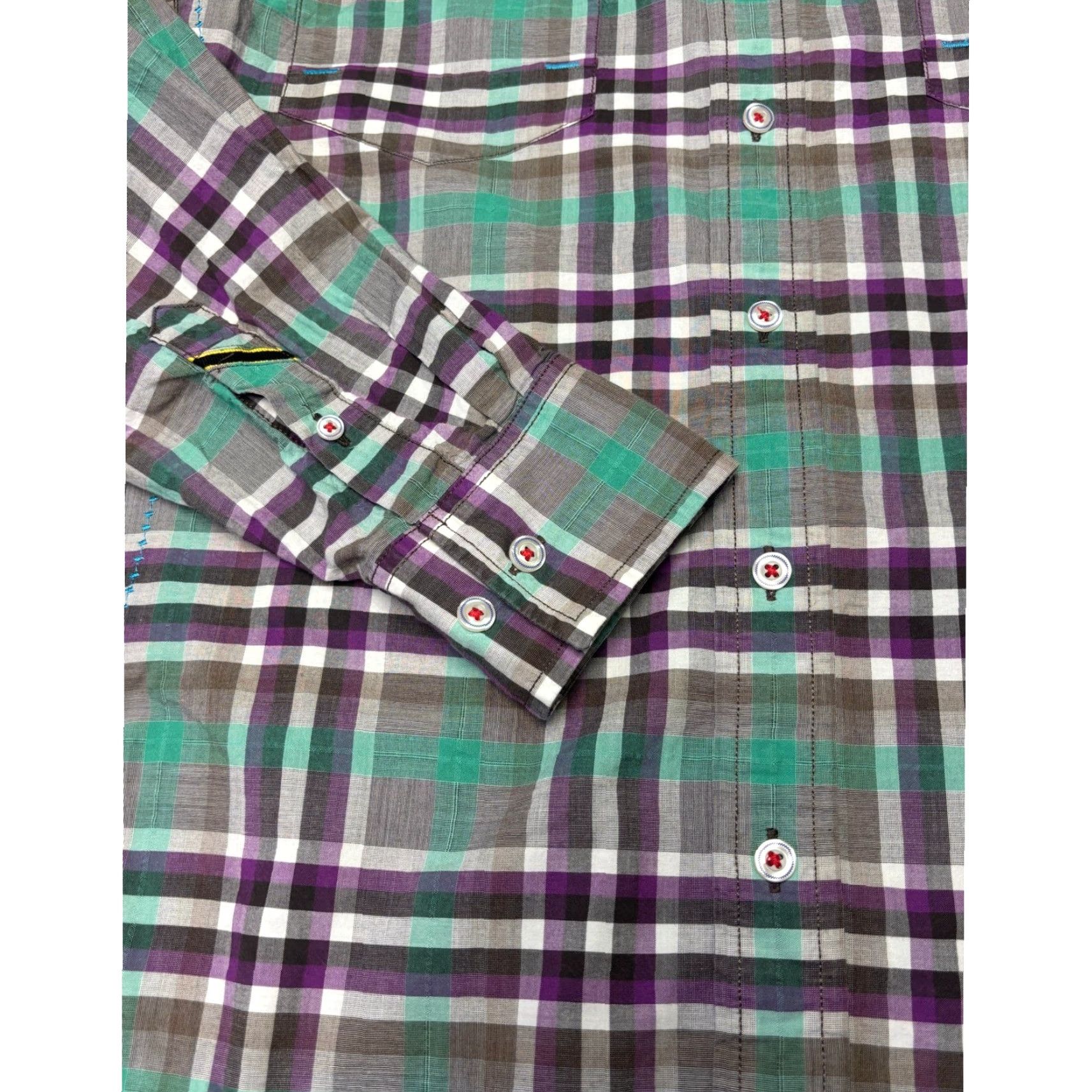 Robert Graham Robert Graham Freshly Laundered Shirt Mens Medium Green Purple Plaid Cotton L/S Shirt Size US M / EU 48-50 / 2 - 3 Thumbnail