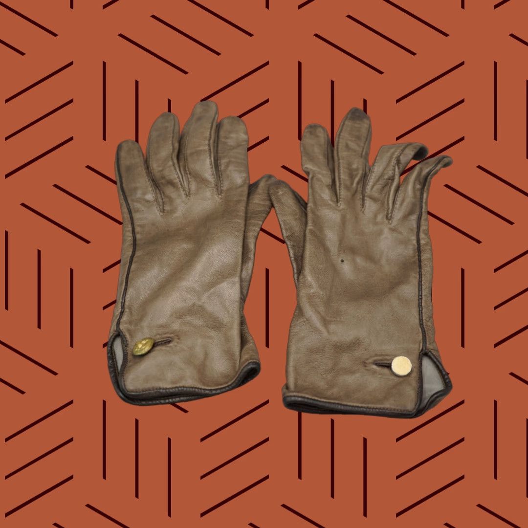 Anne Klein VINTAGE Anne Klein Brown Leather Gloves Gold Eagle Button Theater Sz 6.5 Size ONE SIZE - 1 Thumbnail