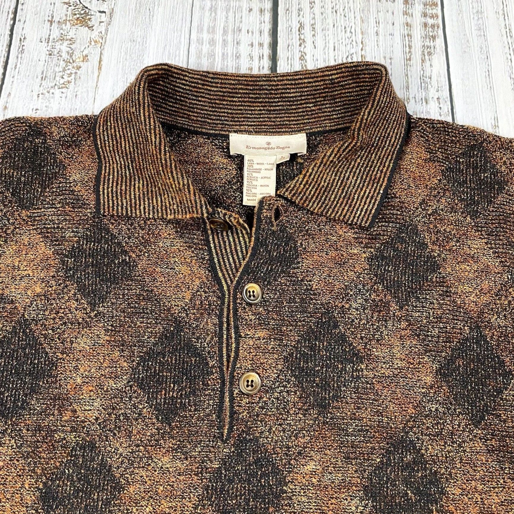 Ermenegildo Zegna ERMENEGILDO ZEGNA Designer Sweater Large L Collared Pullover Long Sleeve Multicolor Wool Blend Mens Size US L / EU 52-54 / 3 - 2 Thumbnail