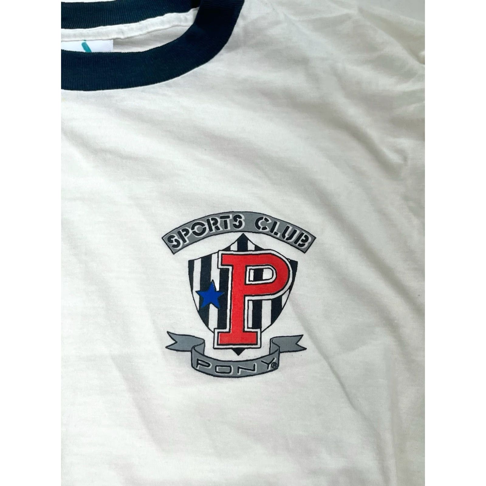 PONY VINTAGE PONY T-SHIRT Mens White 90s Deadstock NWT 50/50 Made in USA Crew Neck Ringer Shirt Size US M / EU 48-50 / 2 - 4 Thumbnail