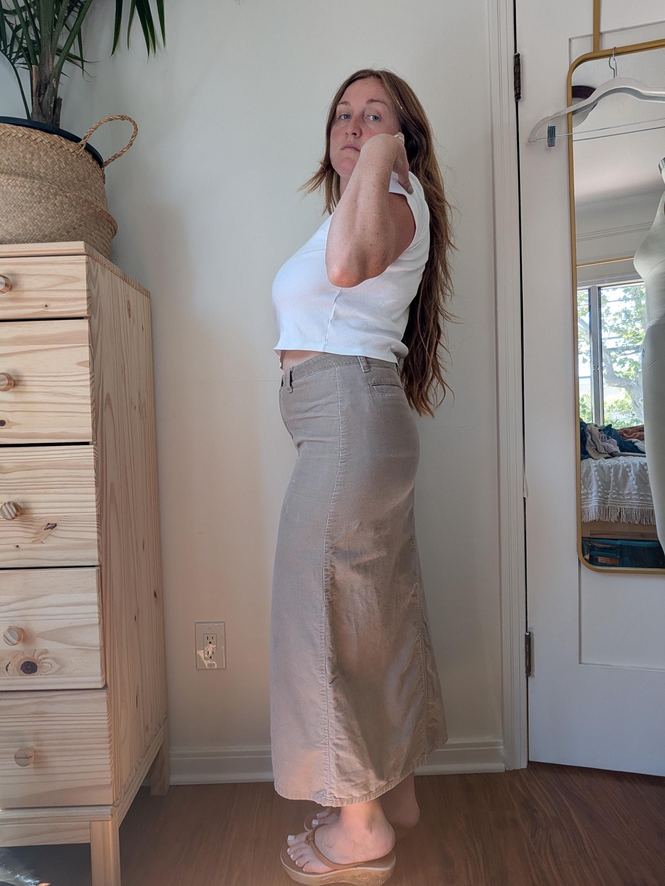 Dickies 2000s Y2K Dickies Girl Beige Corduroy Low Rise Maxi Skirt Size 31" - 10 Thumbnail