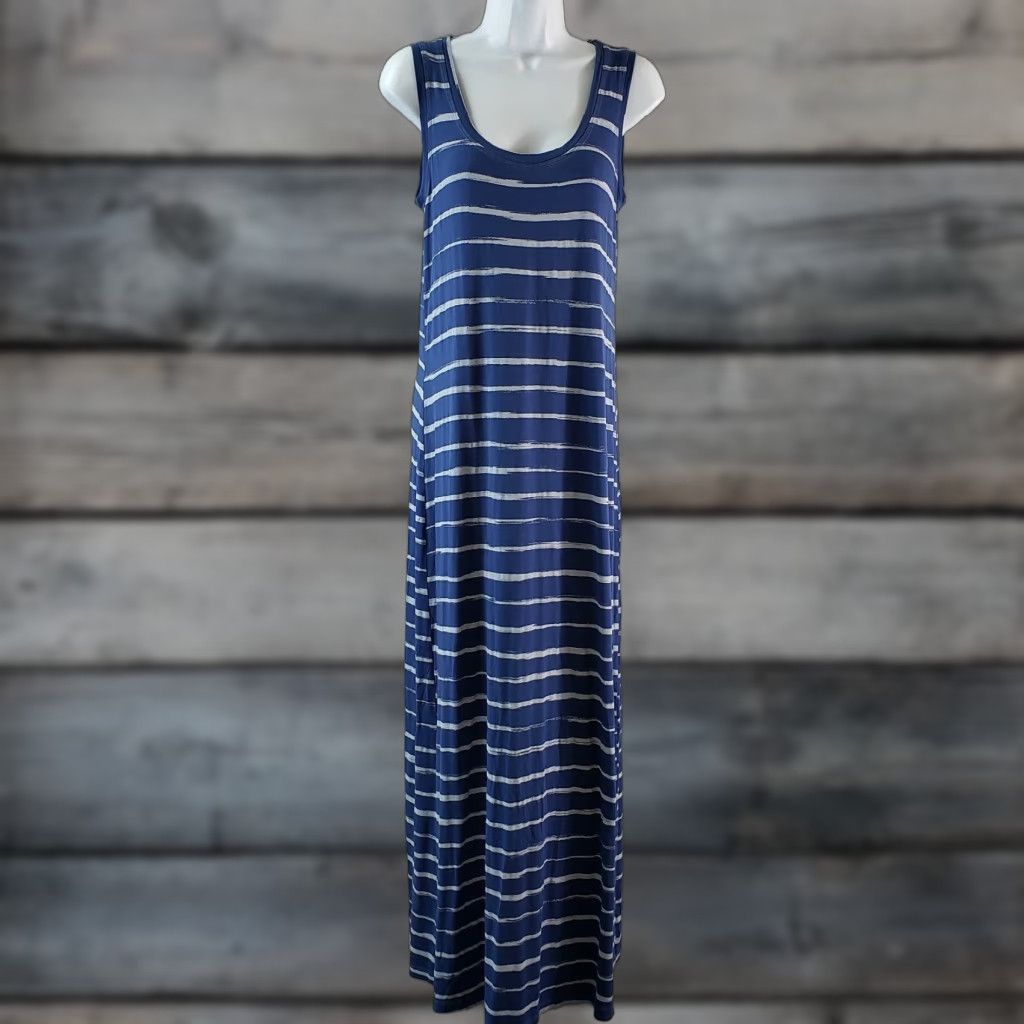 Vintage Fresh Produce Maxi Dress Tank Blue Stripe Scoop Neck Womens Sz Small Size S / US 4 / IT 40 - 1 Thumbnail