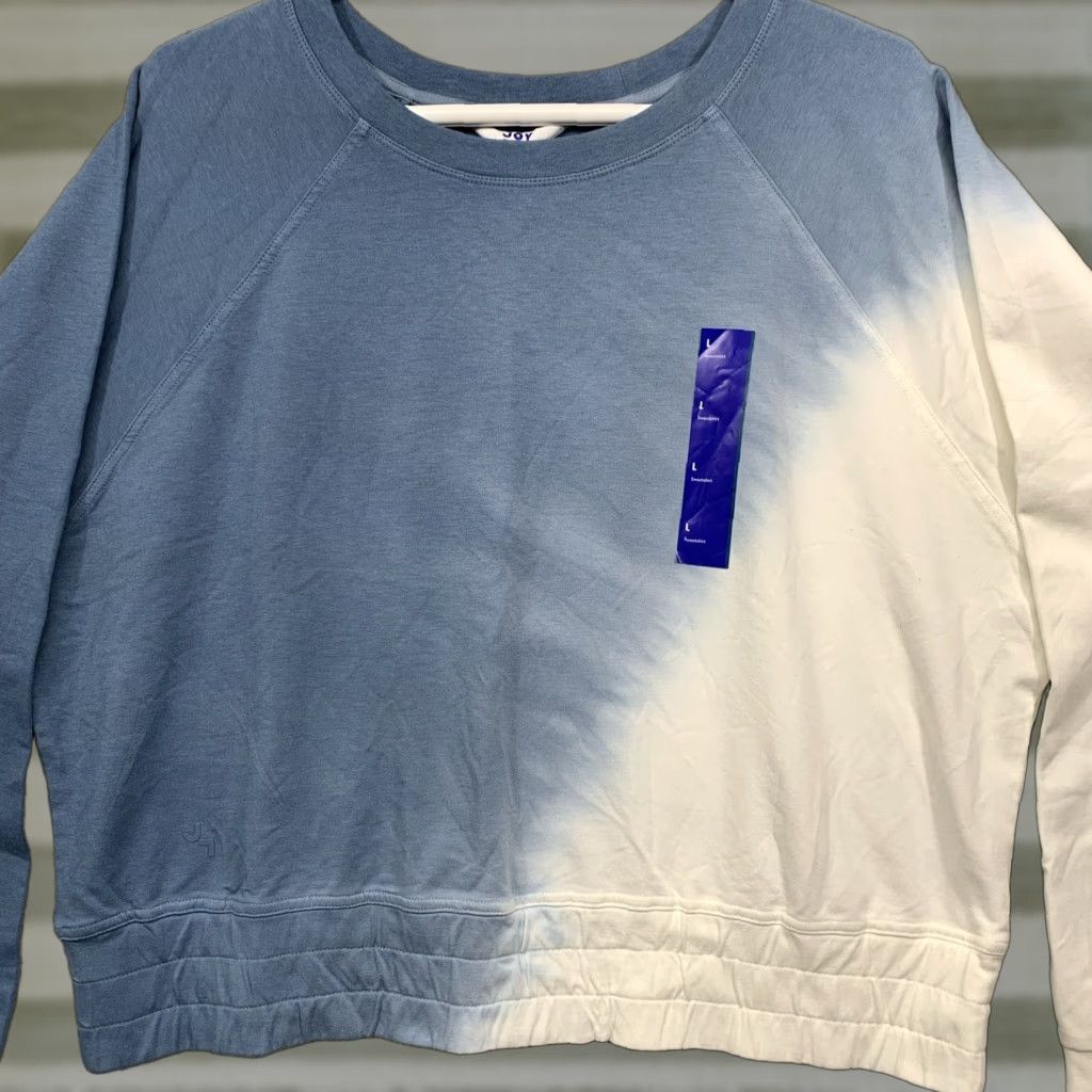 Vintage Joy Lab Cropped Sweatshirt Blue & Cream Size Large Thumb Holes Womens NWT Size L / US 10 / IT 46 - 1 Thumbnail