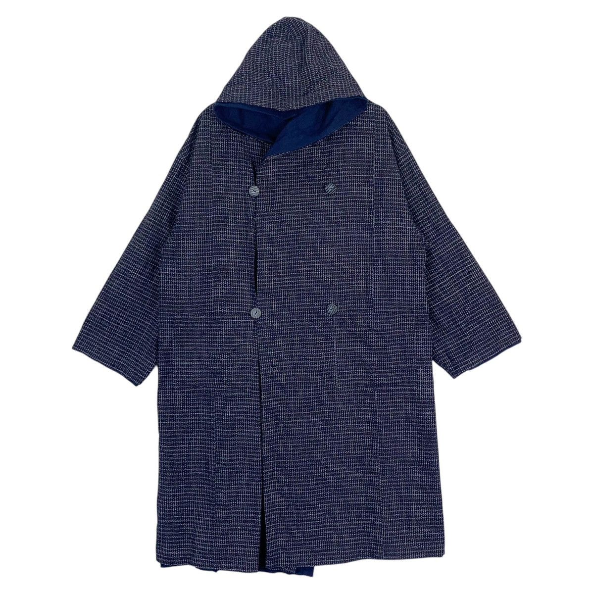 Indigo Vintage Double Breasted Button Long Hoodie Coat Size US L / EU 52-54 / 3 - 1 Thumbnail
