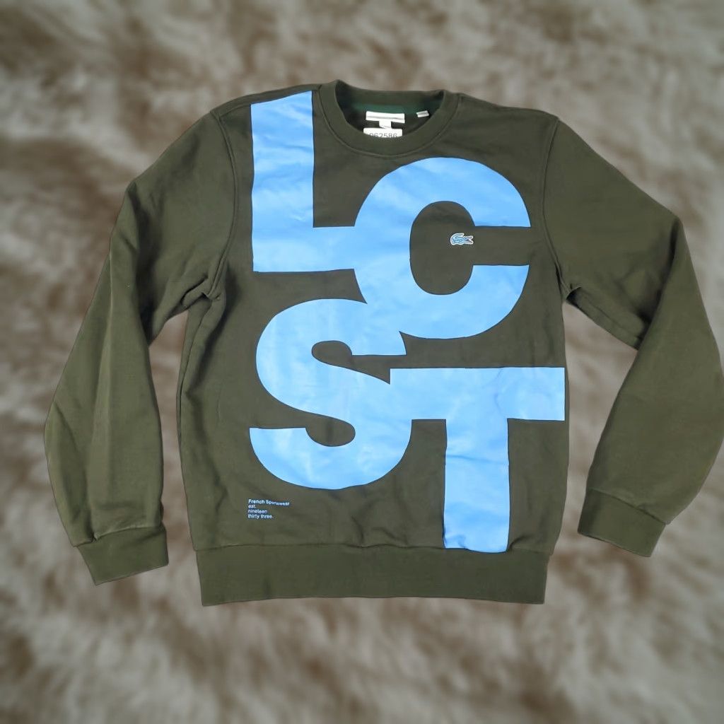 VINTAGE Lacoste Sweater Men Size Medium Green Cotton Pullover Crew