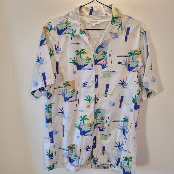 Lacoste Lacoste Men's Print Cotton Voile Hawaiian Shirt - Size L Size US L / EU 52-54 / 3 - 1 Thumbnail