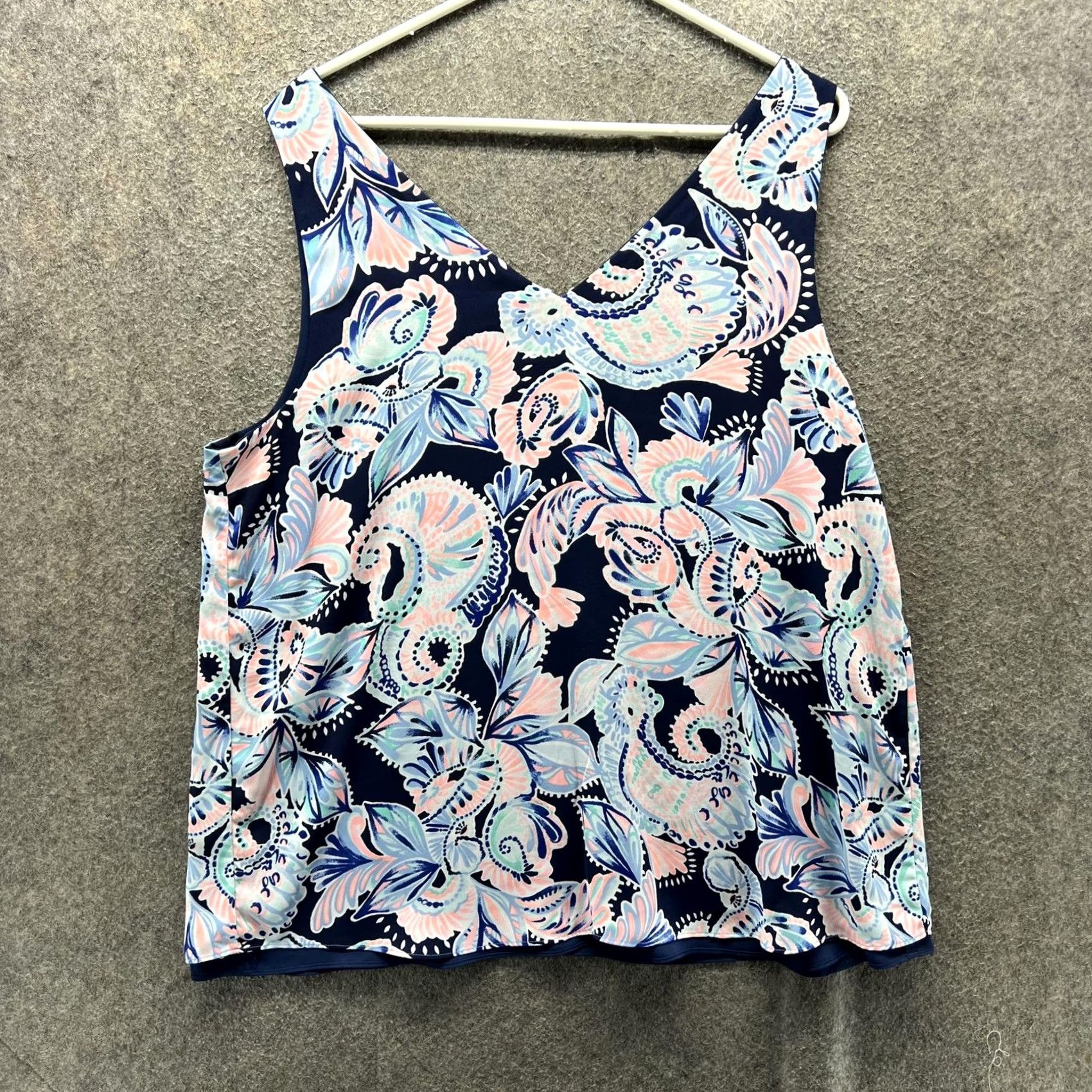 Lilly Pulitzer Lilly Pulitzer Tank Top Womens L Blue Floral Print Sleeveless Tropical Shirt Size L / US 10 / IT 46 - 2 Thumbnail