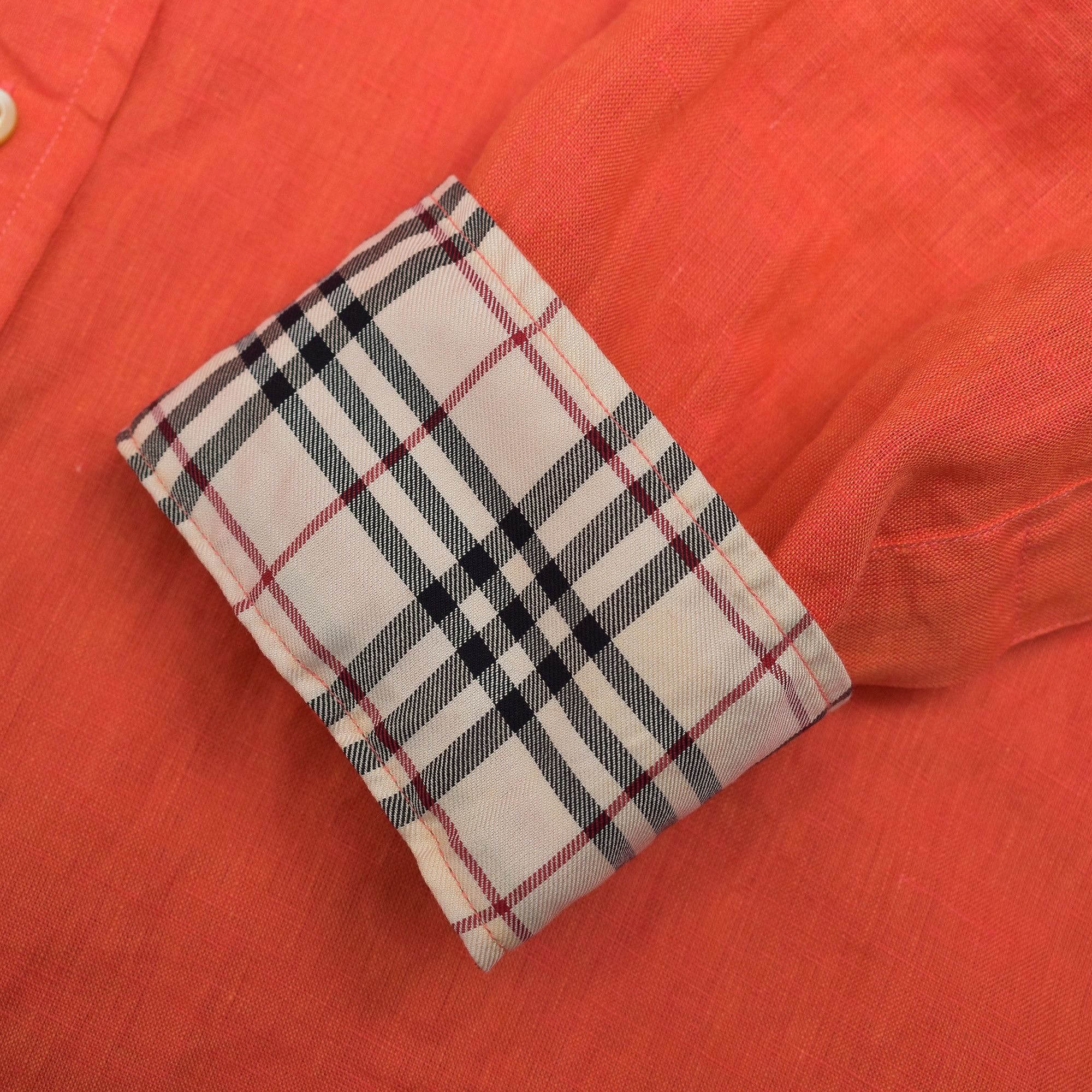 Burberry BURBERRY LINEN RED/ORANGE BUTTON UP SHIRT L Size US L / EU 52-54 / 3 - 2 Thumbnail