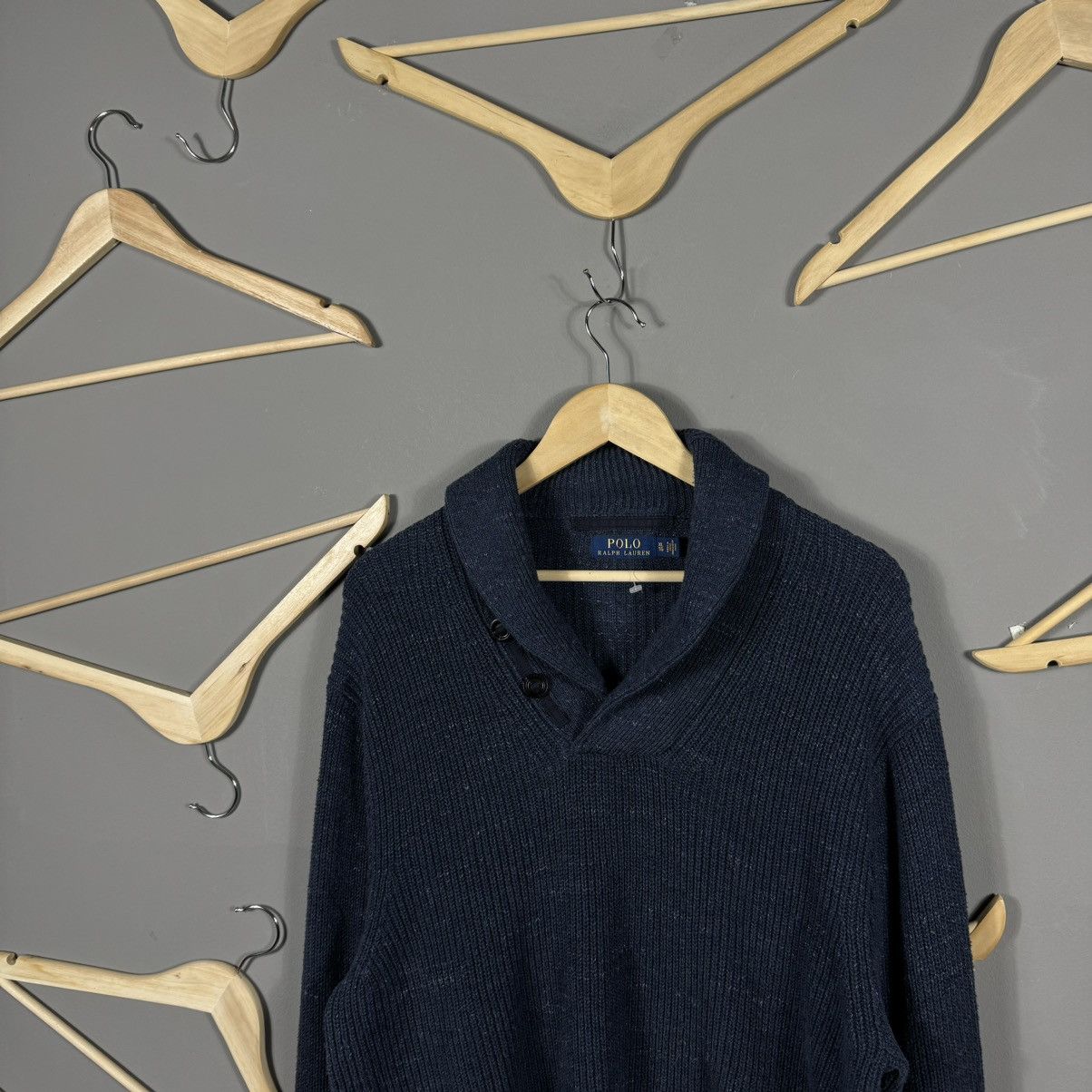 Polo Ralph Lauren × Ralph Lauren Polo Ralph Lauren Navy Shawl Collar Knit Sweater Size US XL / EU 56 / 4 - 3 Thumbnail