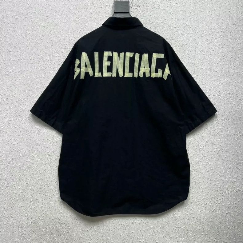Balenciaga Balenciaga size 38 Black Tape Logo Short Sleeve Shirt Size S / US 4 / IT 40 - 2 Thumbnail