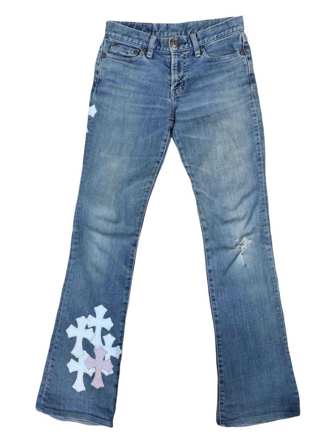 Pre-owned Chrome Hearts X Vintage 1/1 Chrome Hearts Moussy Japanese Denim Cross Jeans Size 24 In Dirty Light Blue