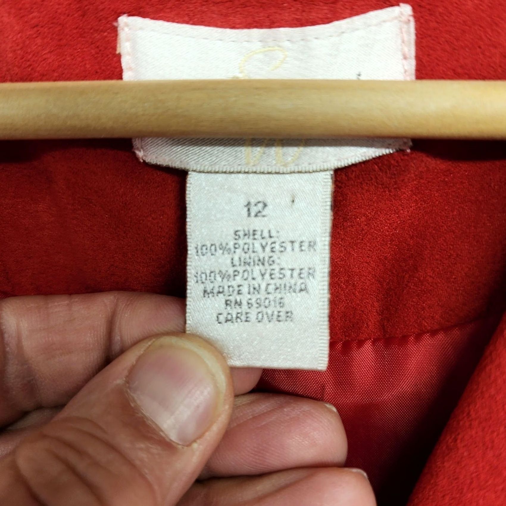 Vintage Studio Works Womens Blazer Jacket 12 Red 3 Button Notch Lapel Lined Faux Vegan Suede Classic Holiday Size XL / US 12-14 / IT 48-50 - 4 Thumbnail