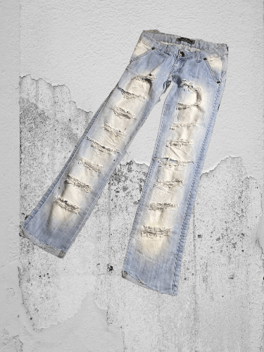 Japanese Brand Crazy Crash Dirty Baggy Faded Jean Japan Avant Garde Style Size US 28 / EU 44 - 1 Thumbnail