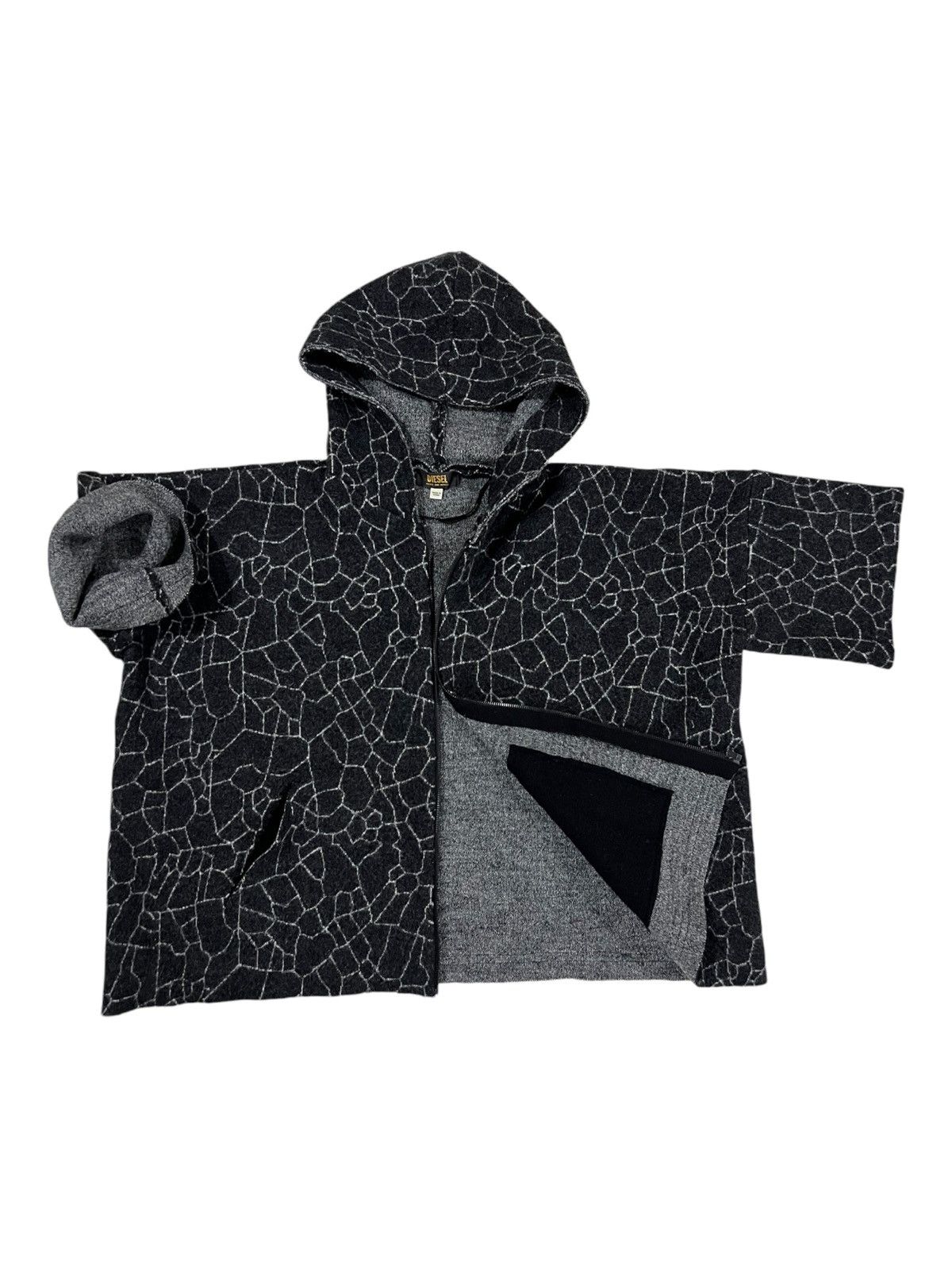 Diesel × Diesel Black Gold Y2K Diesel Dress & Impress Marble Texture Wool Hoodie Poncho Size US M / EU 48-50 / 2 - 5 Thumbnail