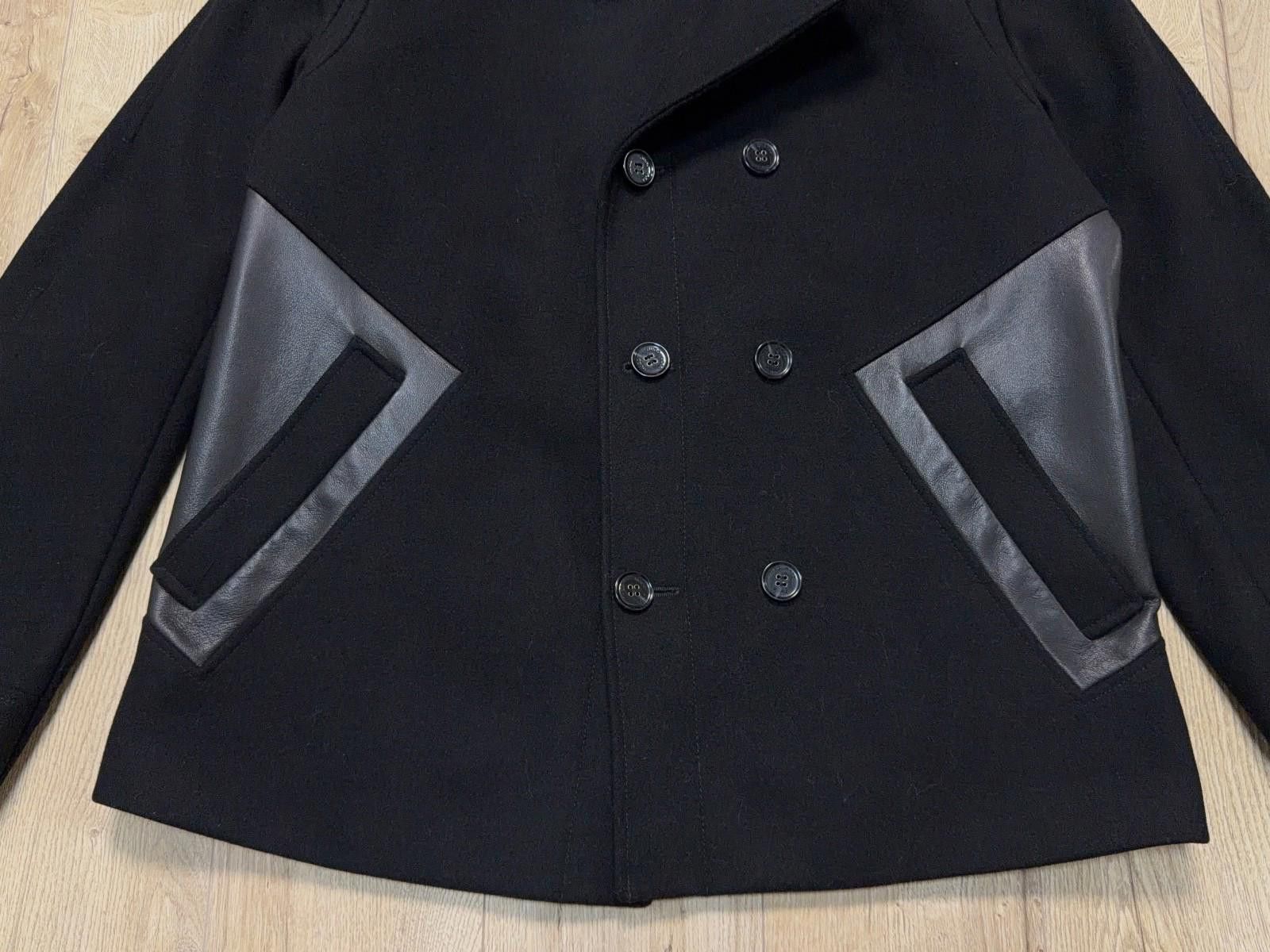 Hugo Boss Mens Hugo Boss Bimero Black Pea Coat Wool Leather Jacket Size US XL / EU 56 / 4 - 3 Thumbnail
