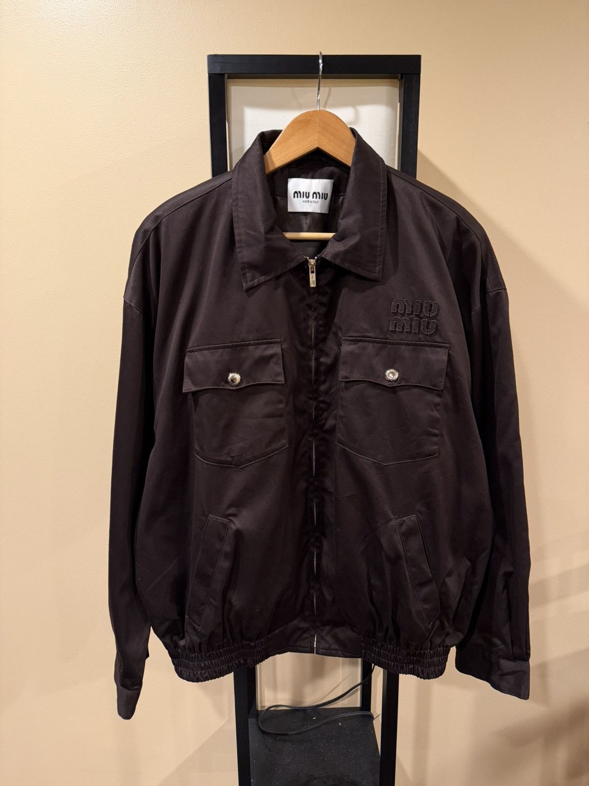 Miu Miu Miu Miu Embroidered Logo Cargo Pocket Brown Light Zip Jacket Size US XL / EU 56 / 4 - 10 Thumbnail