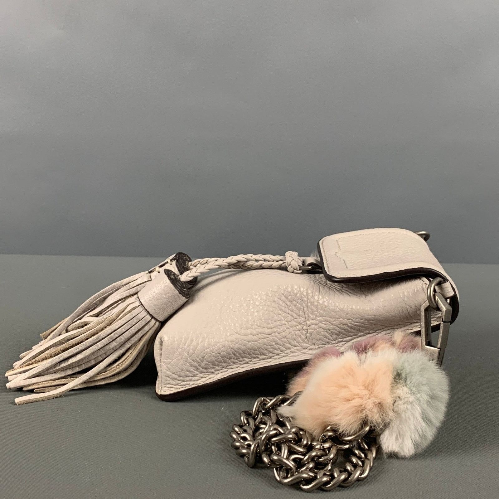 Rebecca Minkoff REBECCA MINKOFF Grey Rabbit Fur Leather Cross Body Handbag Size ONE SIZE - 4 Thumbnail