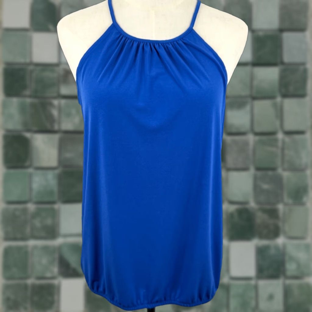 Express Express Halter Tank Top S Cobalt Blue Bubble Hem Keyhole Y2K Retro Comfort Modern Casual Night Out Women Size S / US 4 / IT 40 - 1 Thumbnail