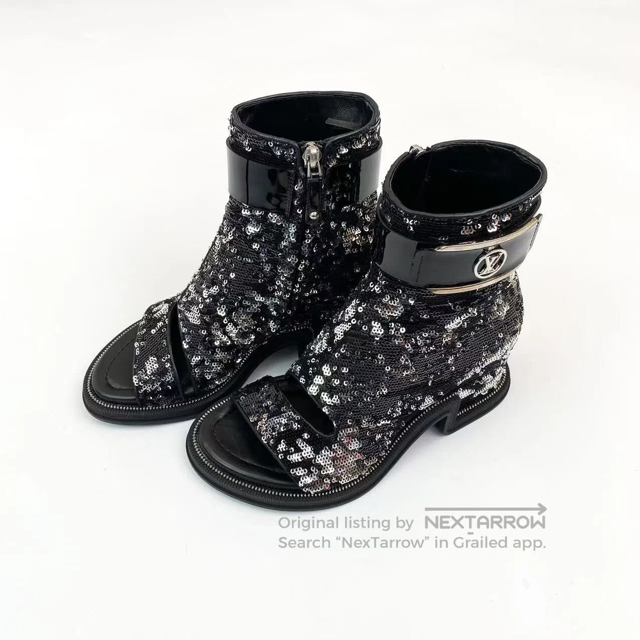 Louis Vuitton Louis Vuitton Metal logo sequined fish mouth high heels| Size US 4.5 / IT 34.5 - 1 Thumbnail